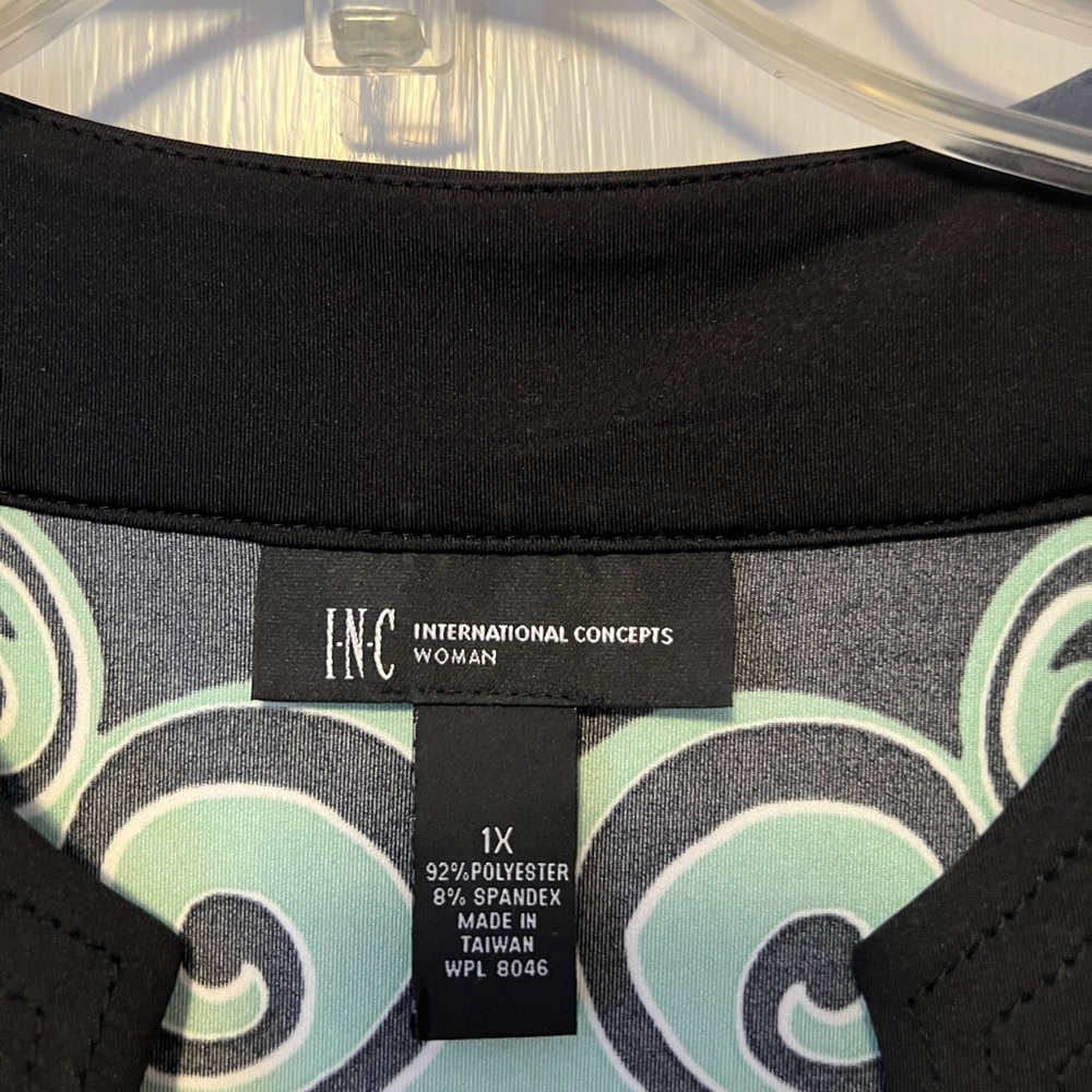 INC International Concepts Green Black Retro Dress 1X Scoop Neck 3/4 Sleeve - Picture 8 of 10